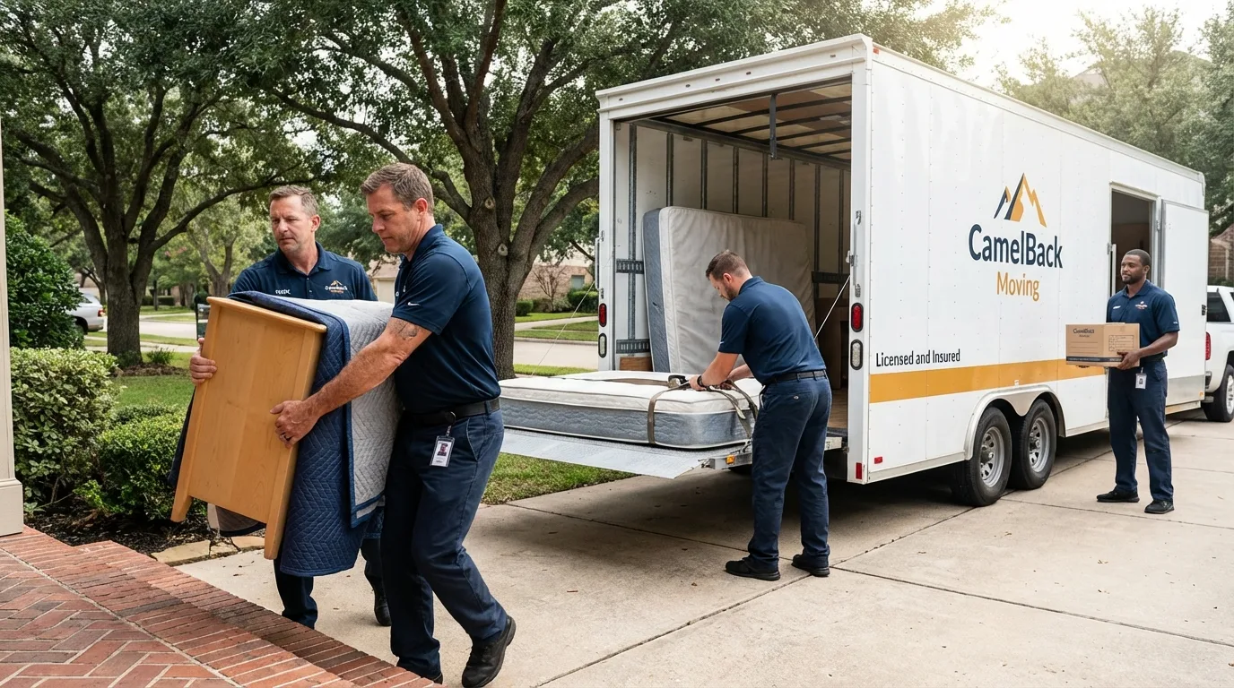 Crew loading residential truck for cross-state move from Wisconsin Rapids, WI