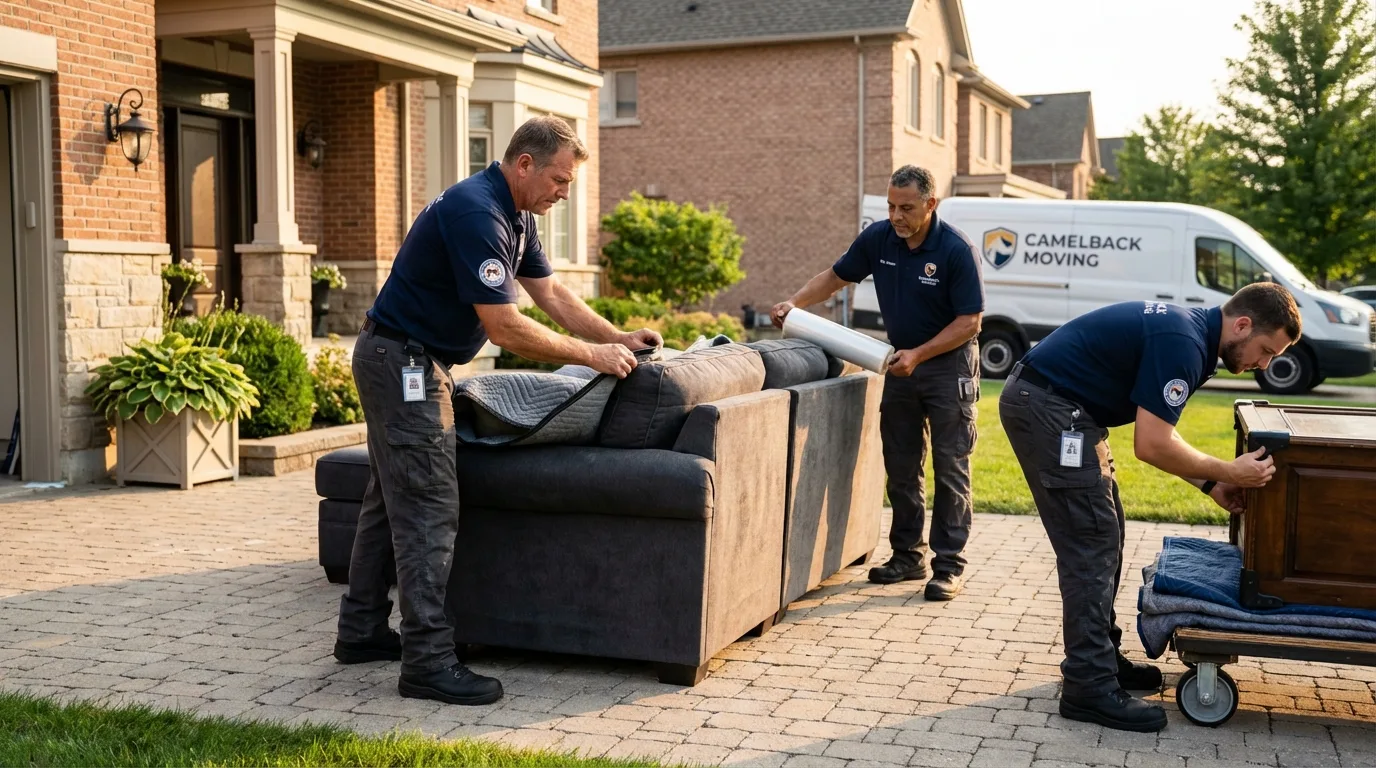 Large estate moving crew wrapping furniture in Wisconsin Rapids, WI