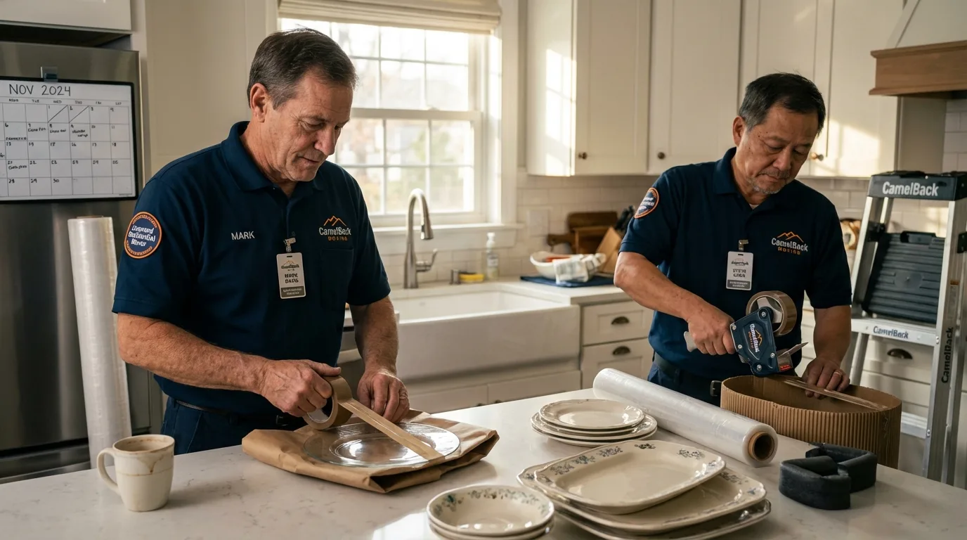 Professional crew packing kitchen dishware in Wisconsin Rapids, WI